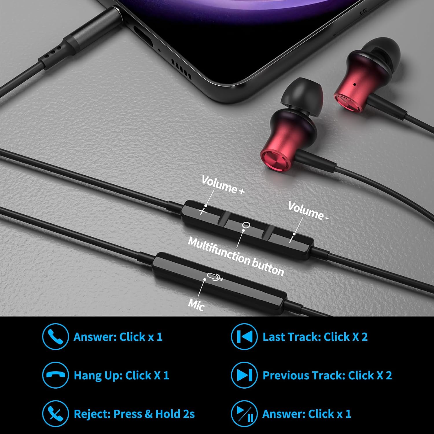 Detalle de HGCXING HGCXING00043 Wired Earbuds, 3.5 mm Magnetic In-Ear Headphones