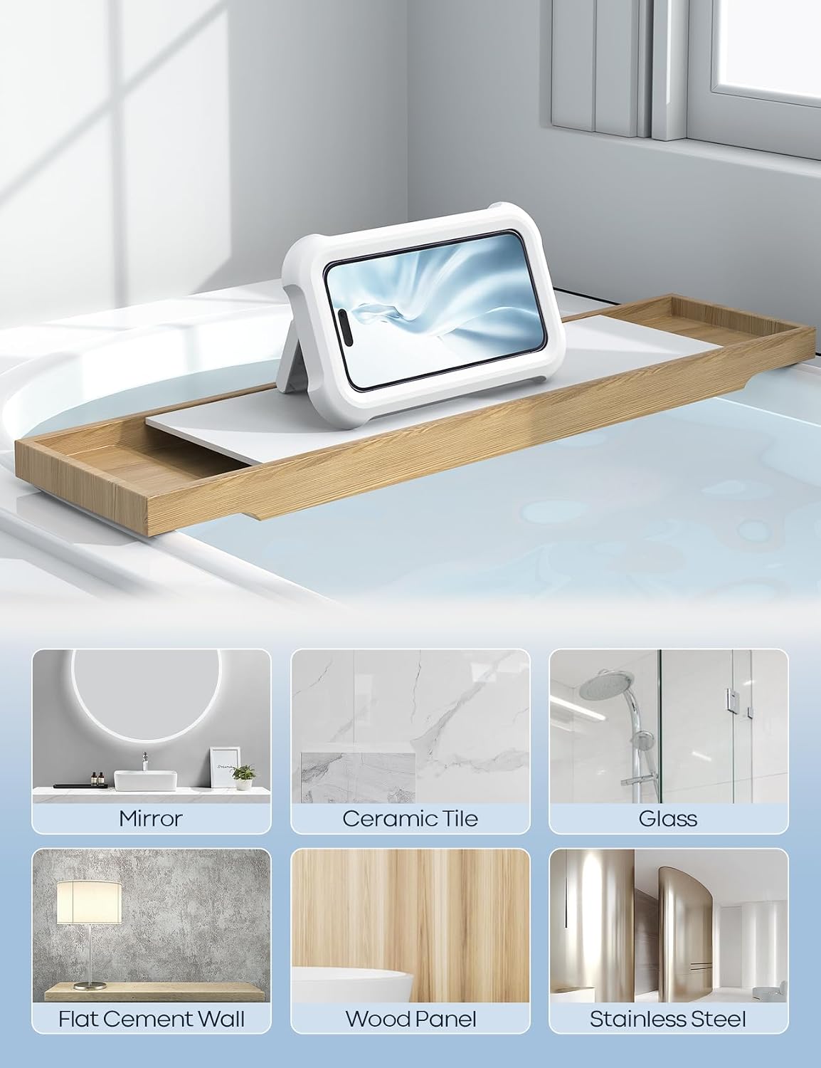 Detalle de Lamicall Waterproof Shower Phone Holder with 480° Rotation, Anti-Fog Touchscreen Wall Mount (Fit 4–7") – White