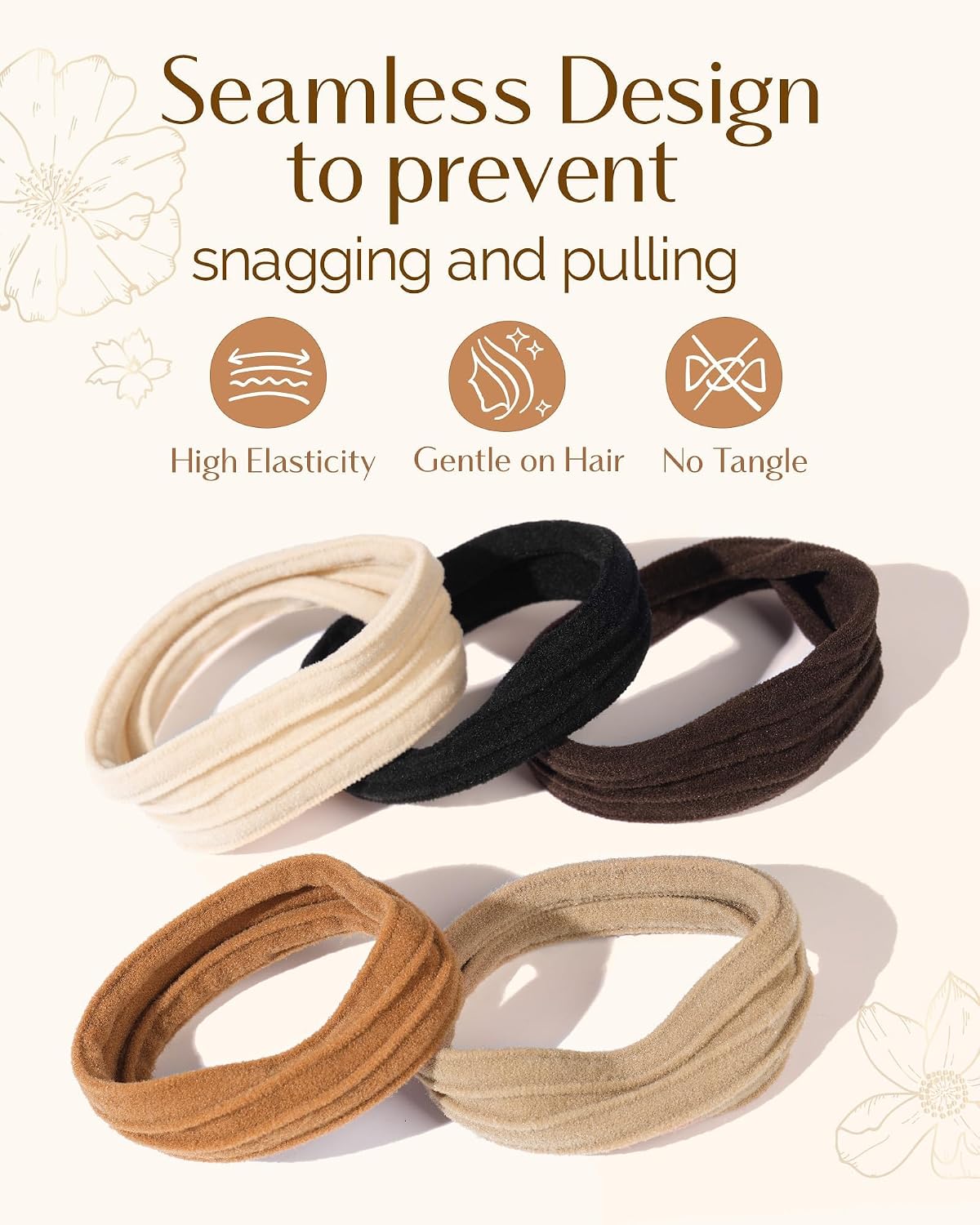 Detalle de Yanibest Soft Hair Ties, 10-Pack Seamless Nylon Elastics for Thin to Medium Hair