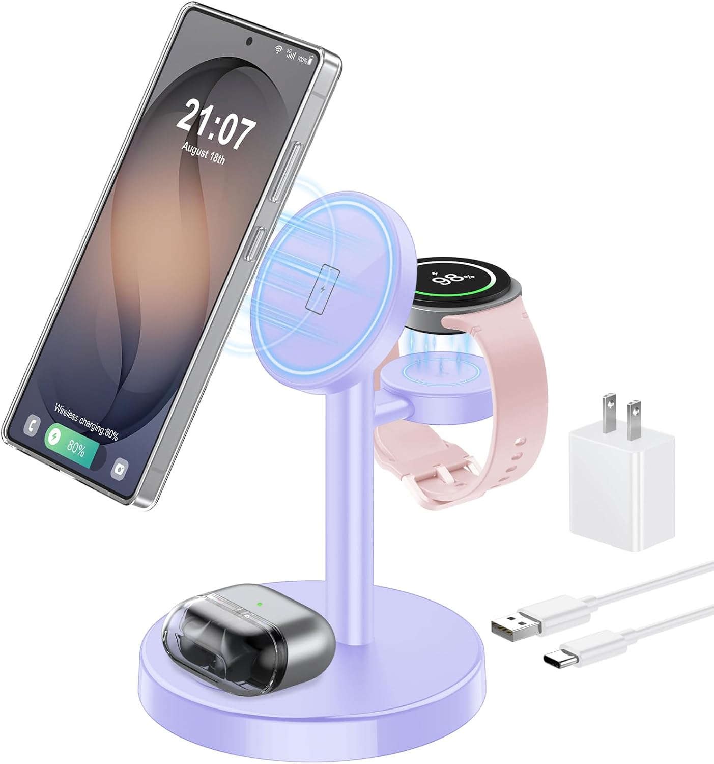 Detalle de Aeinidi 3-in-1 wireless charging station, 15W