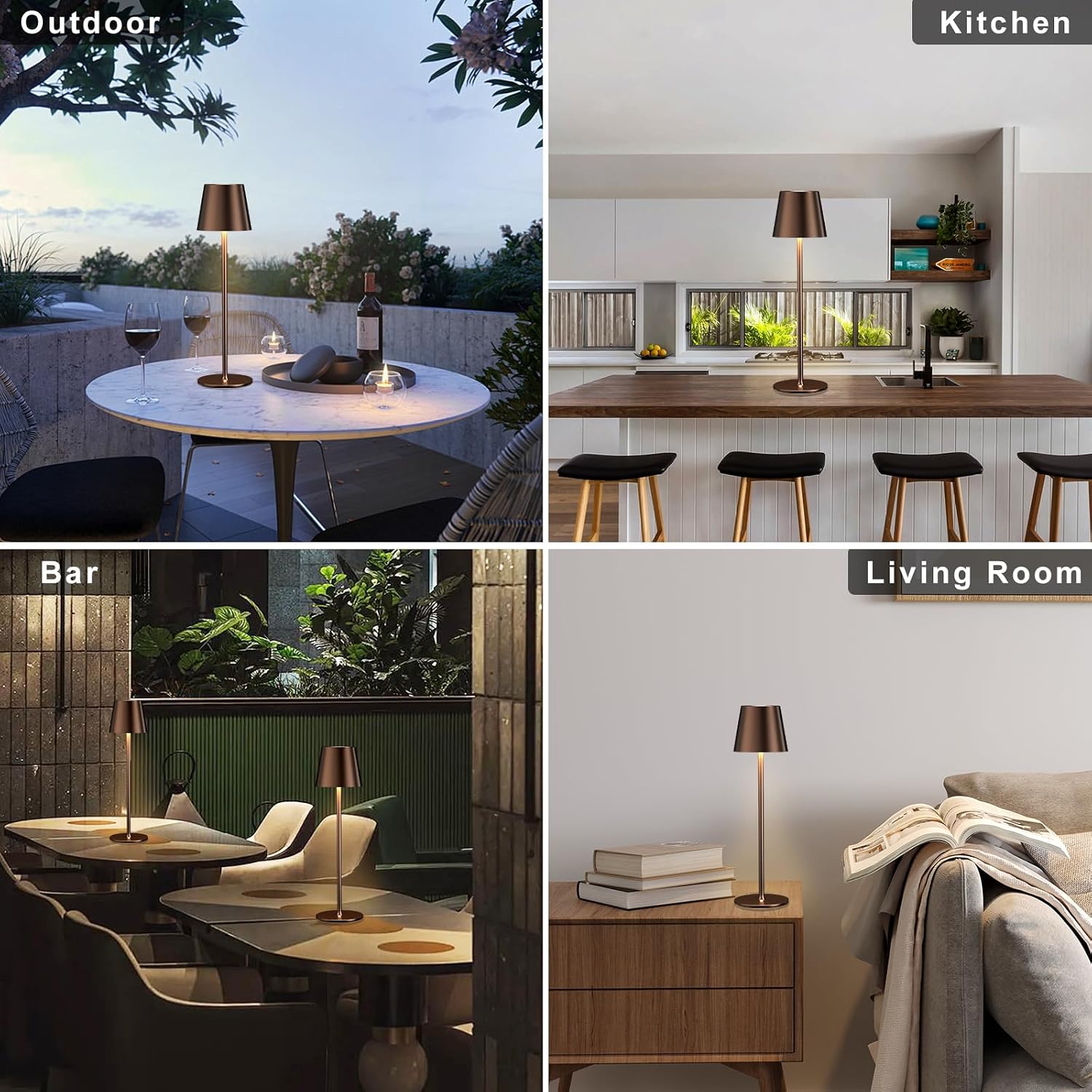 Thumbnail 5 de Aooshine Cordless Table Lamps (Set of 2) with Touch Control – 3-Colour Modes, USB-C Rechargeable, Brown