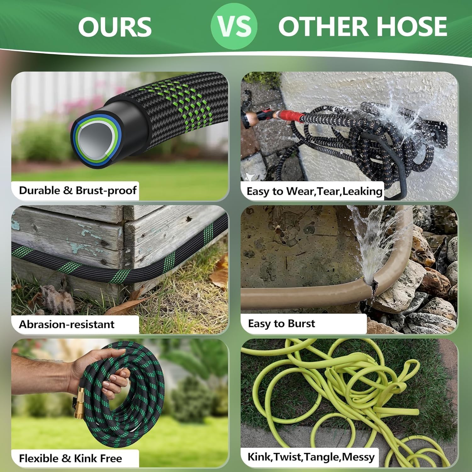 Thumbnail 5 de 50 FT Non-Expandable Garden Hose — 2026 Upgraded Ultra-Light, Anti-Kink, 10-Pattern Nozzle