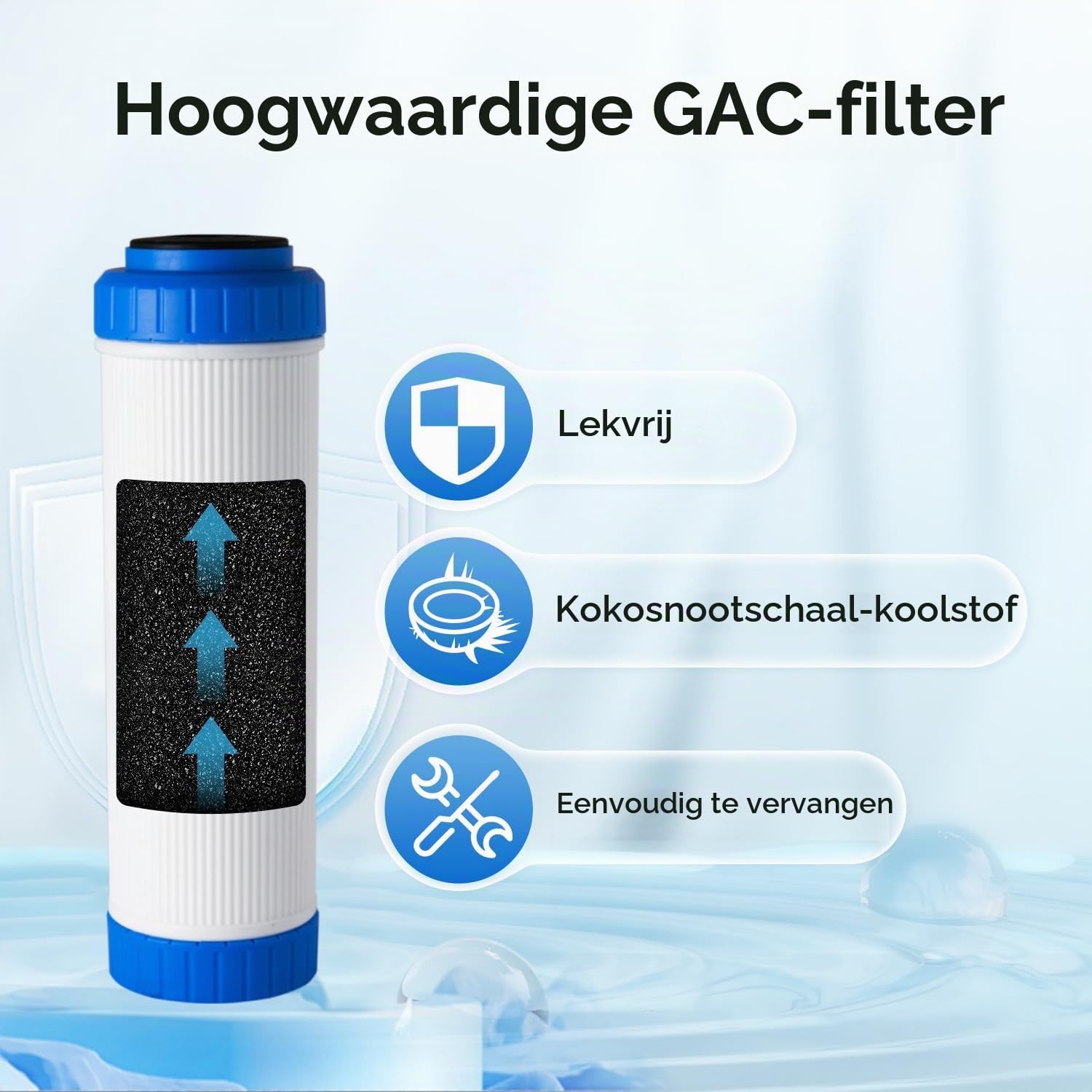 Detalle 2 de iSpring FG15 GAC-koolstoffilter, 5 micron, 10 inch voor RO en aquaria
