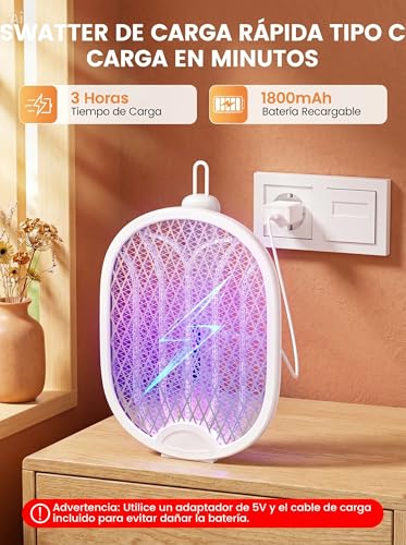 Thumbnail 6 de WOCVRYY Raqueta Mosquitos Eléctrica 4000V, 1800mAh USB-C, Plegable 3 en 1