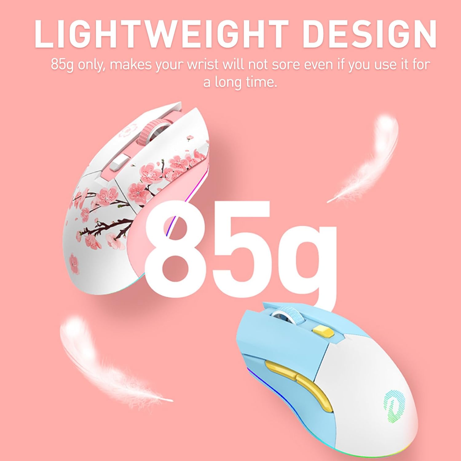 Detalle 2 de DAREU Sakura Pink Wireless Gaming Mouse 12K DPI