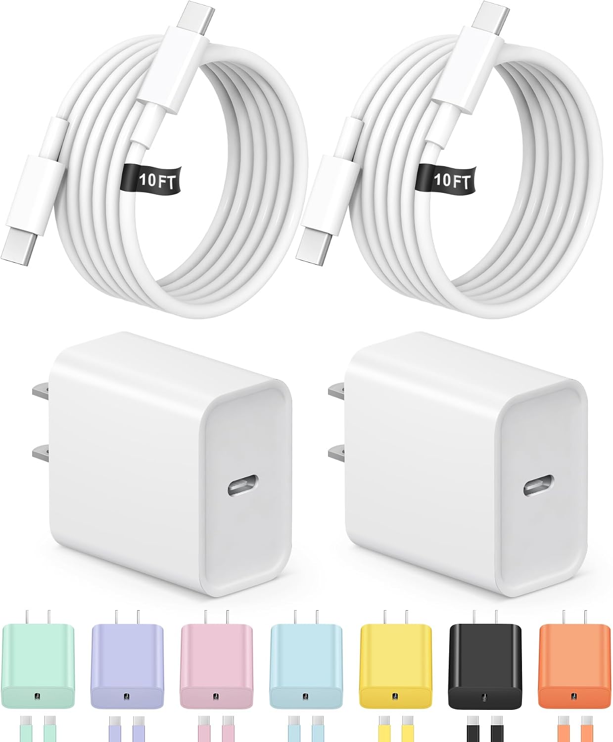 Detalle de Novobit 10FT iPhone Fast Charging USB-C Charger (20W PD) 2-Pack