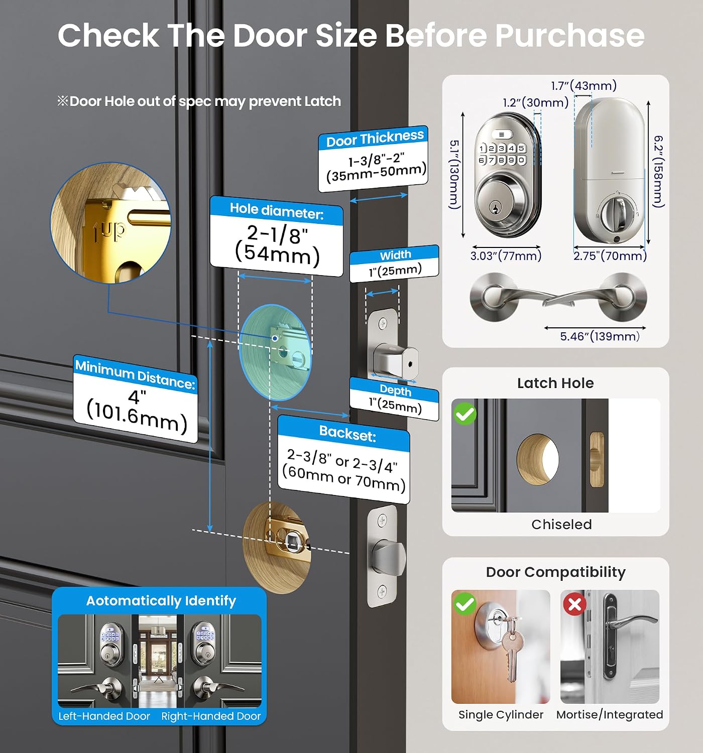 Detalle de Veise Keyless Entry Door Lock, Satin Nickel