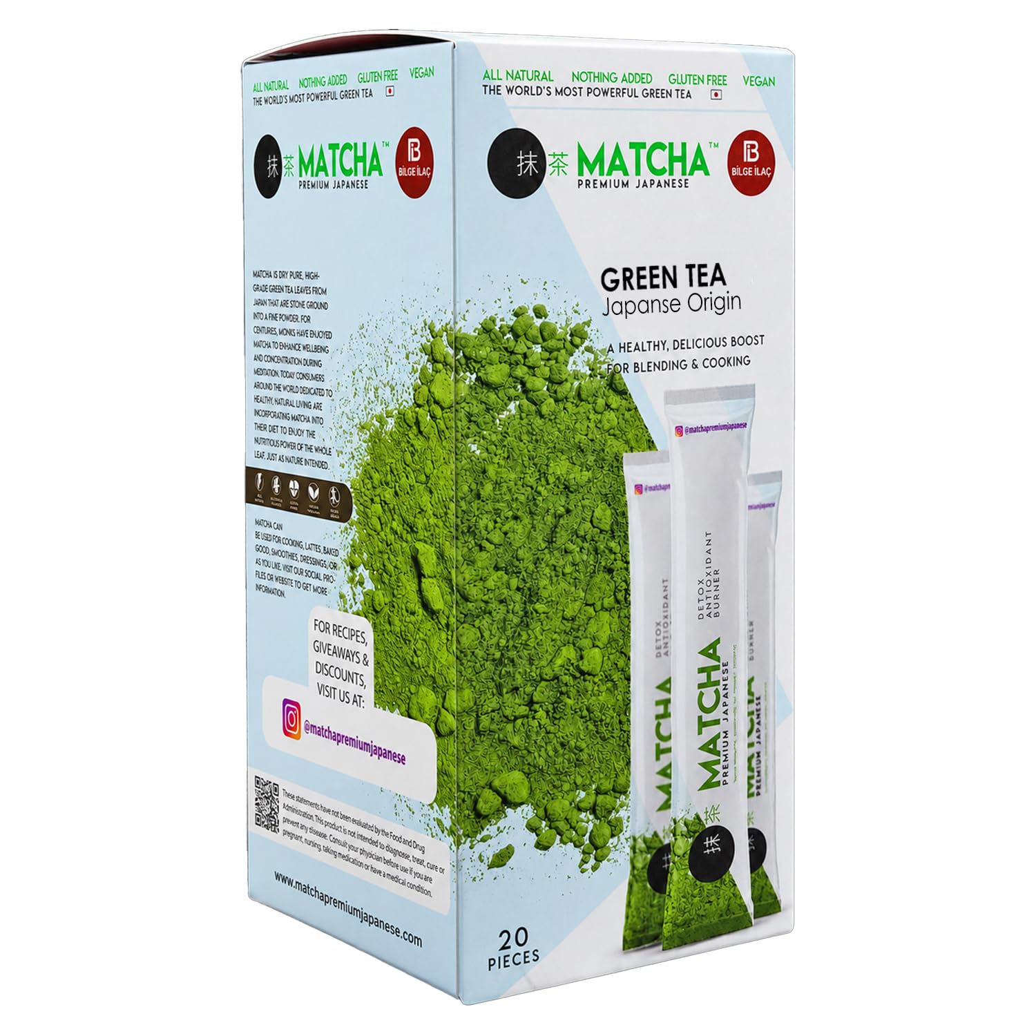 Detalle de Matcha Tee – 20 Stücke Premium Japanisch Grüntee mit Spirulina und Erdbeeraroma