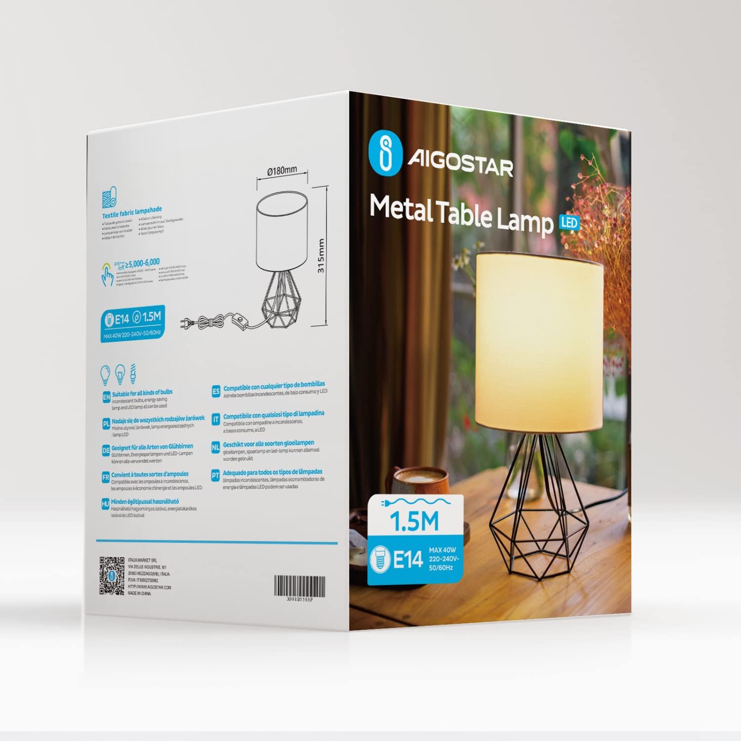 Thumbnail 6 de Aigostar lampada da tavolo stile industriale retrò con portalampada E14 e base in metallo