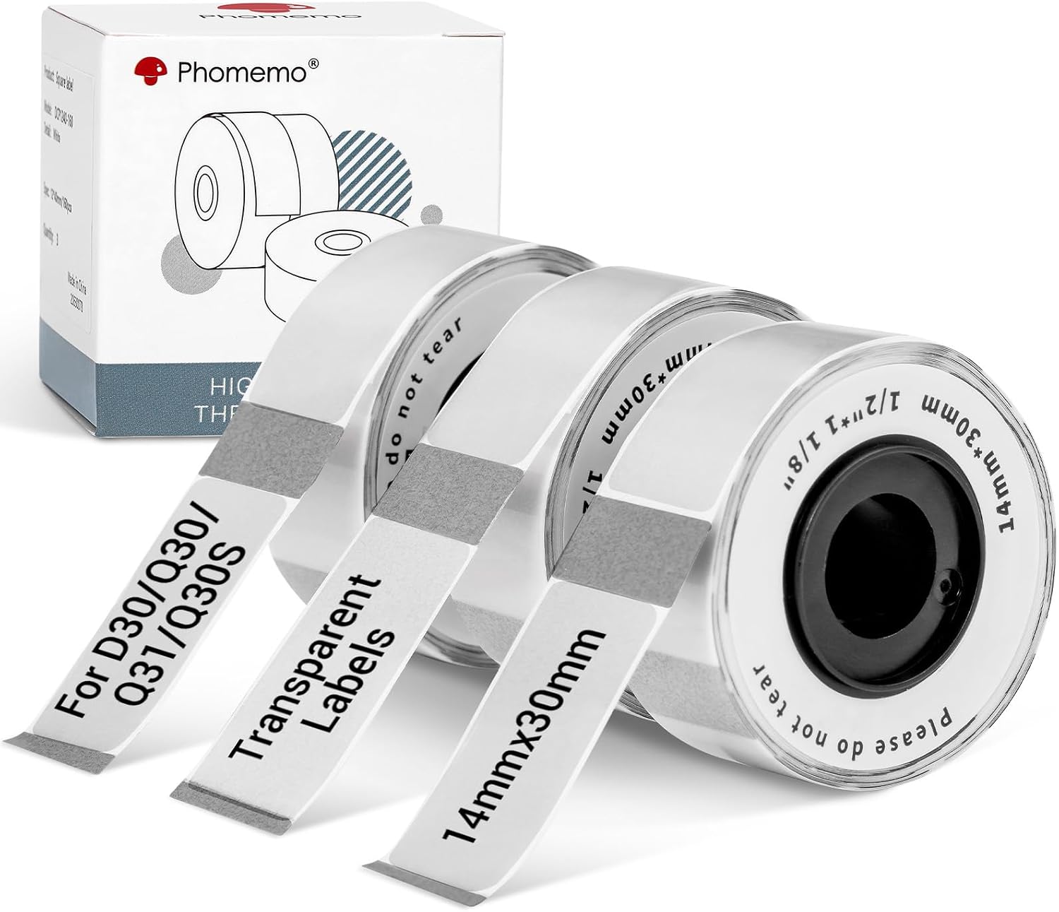 Detalle de Phomemo transparante thermische etiketten 14 × 30 mm, zelfklevend, 3 rollen