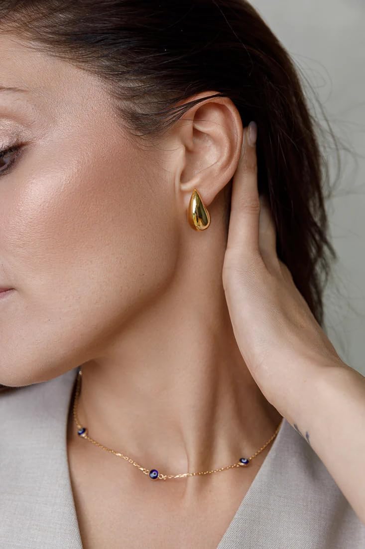 Detalle de Elegance 11 designs Tropfenohrringe Dupes für Frauen – dicke Gold Chunky Creolen aus Messing, hypoallergen (kein Edelstein)