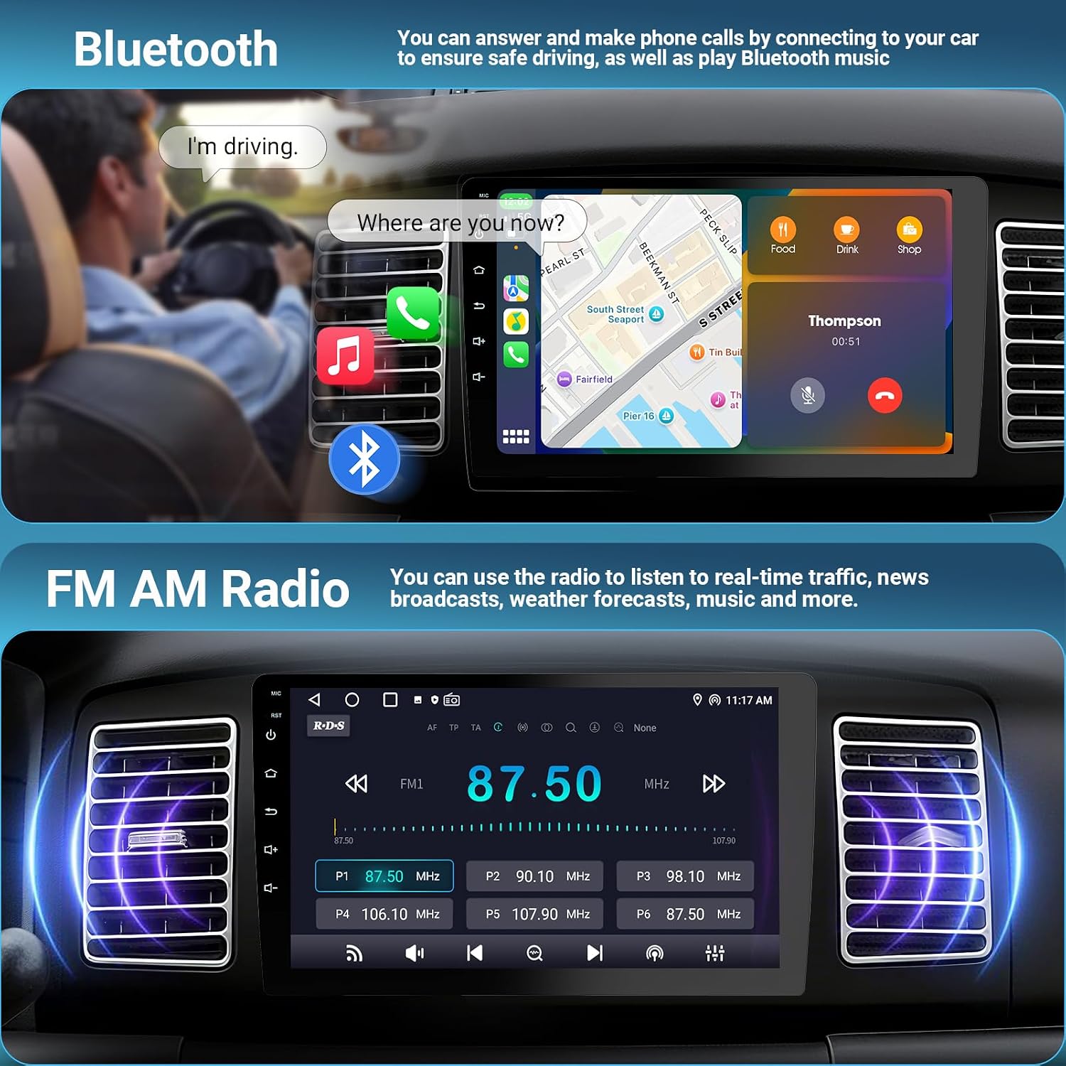 Detalle de Haudio CPU1.5GHz (4+64G) 9-inch 2-DIN Car Stereo with Wireless CarPlay