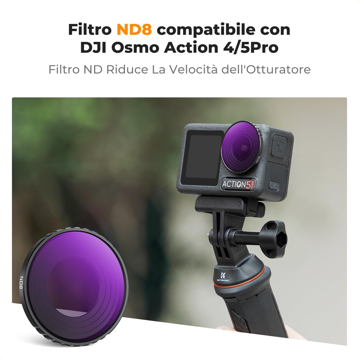 Detalle de K&F Concept Filtro ND8 (3 Stop) per DJI Osmo Action 5 Pro/Osmo Action 4 – Vetro AGC e 28 Strati Multistrato