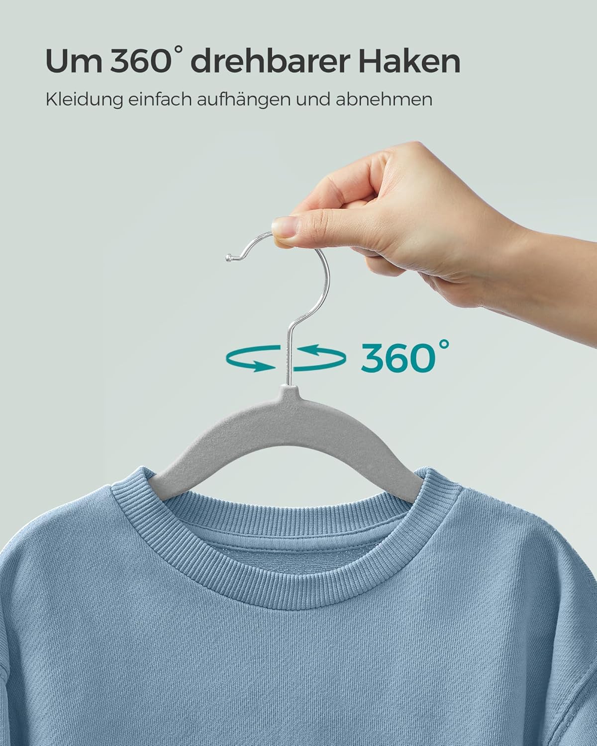 Thumbnail 6 de SONGMICS Kinderkleiderbügel – 50er Set, rutschfeste Samtbügel mit 360° Haken, Taubengrau CRF027G05