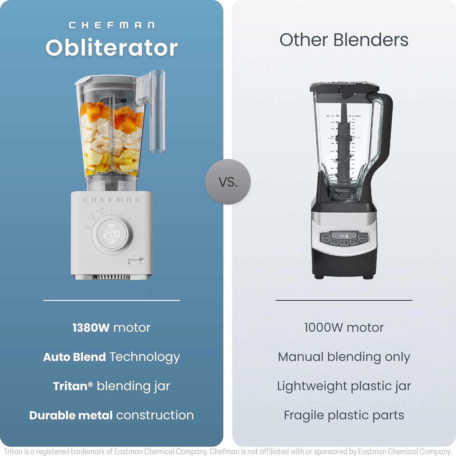 Thumbnail 1 de Chefman Obliterator 48 oz Countertop Blender: 1380W Power, Auto Blend, and Dishwasher‑Safe Cleaning