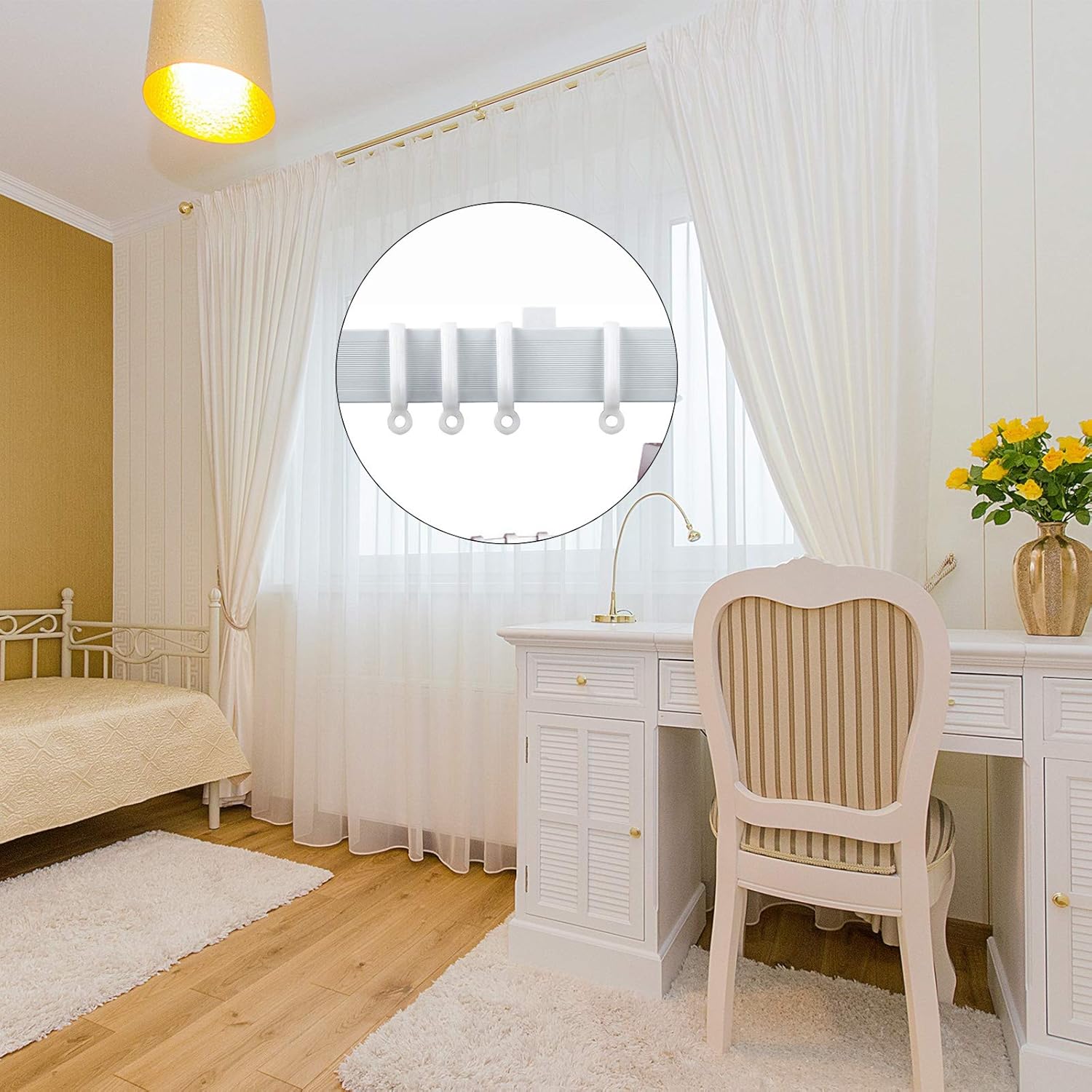 Thumbnail 4 de OLaiXin 50 Pack Curtain Track Hooks & Gliders (Plastic) – White, for Old Tracks