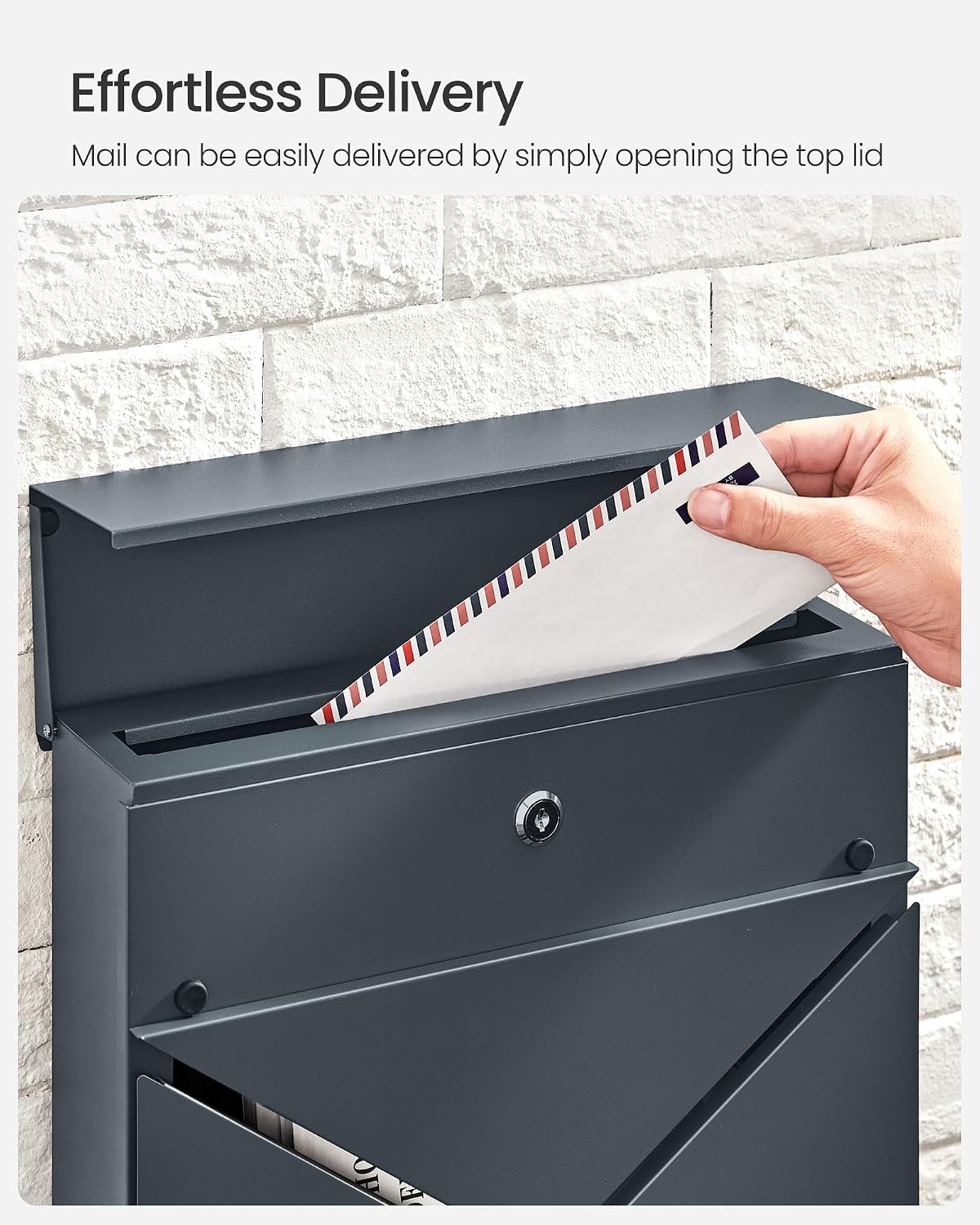 Detalle de SONGMICS POSTER GMB054G01 Wall-Mounted Letterbox with Lock and Newspaper Holder