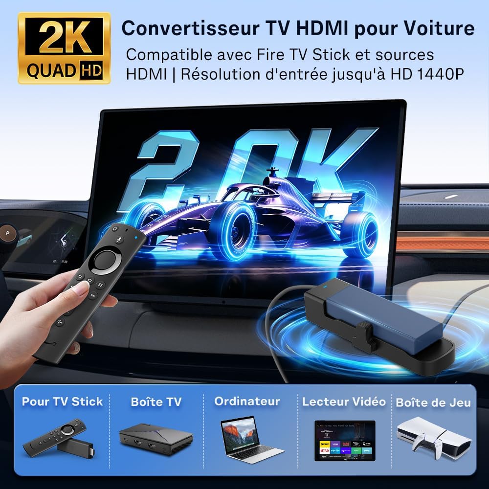 Detalle de Carlinkit FireDrive Link Pro HDMI Car TV: convertisseur 3 en 1 pour Fire TV Stick, CarPlay et Android Auto