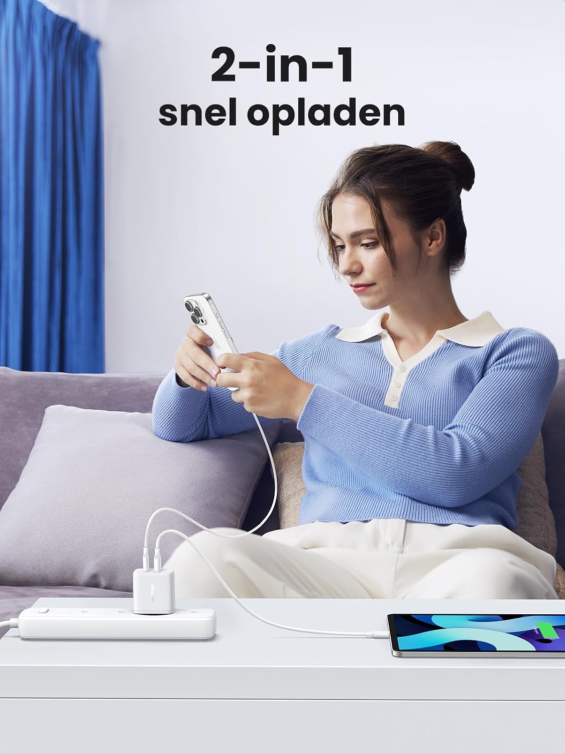Detalle de UGREEN 20W USB-C-lader, 2-pack met USB-C- en USB-A-poort