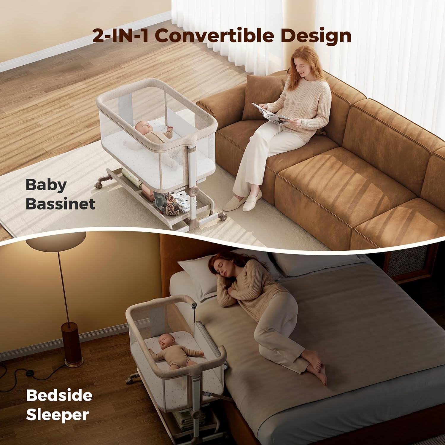 Thumbnail 2 de Ezebaby OD-368A Bedside Bassinet with 7 Height Positions and Mesh Sides