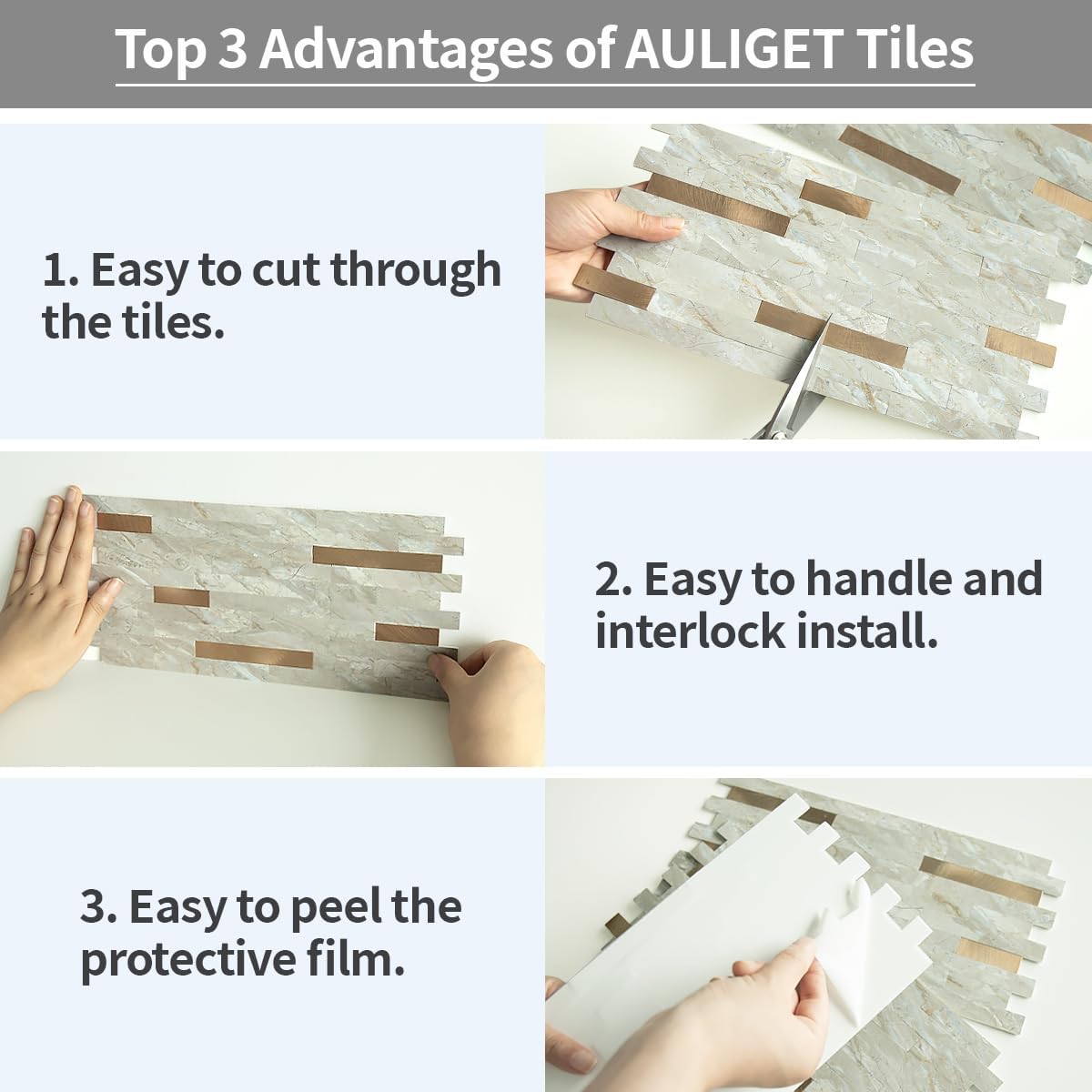 Thumbnail 6 de AULIGET Faux Stone Peel-and-Stick Backsplash, Light Brown PVC, 20 Sheets