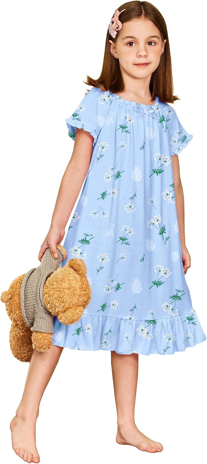 Detalle de Arshiner Girls' Short-Sleeve Nightgown, 95% Polyester, 5% Spandex