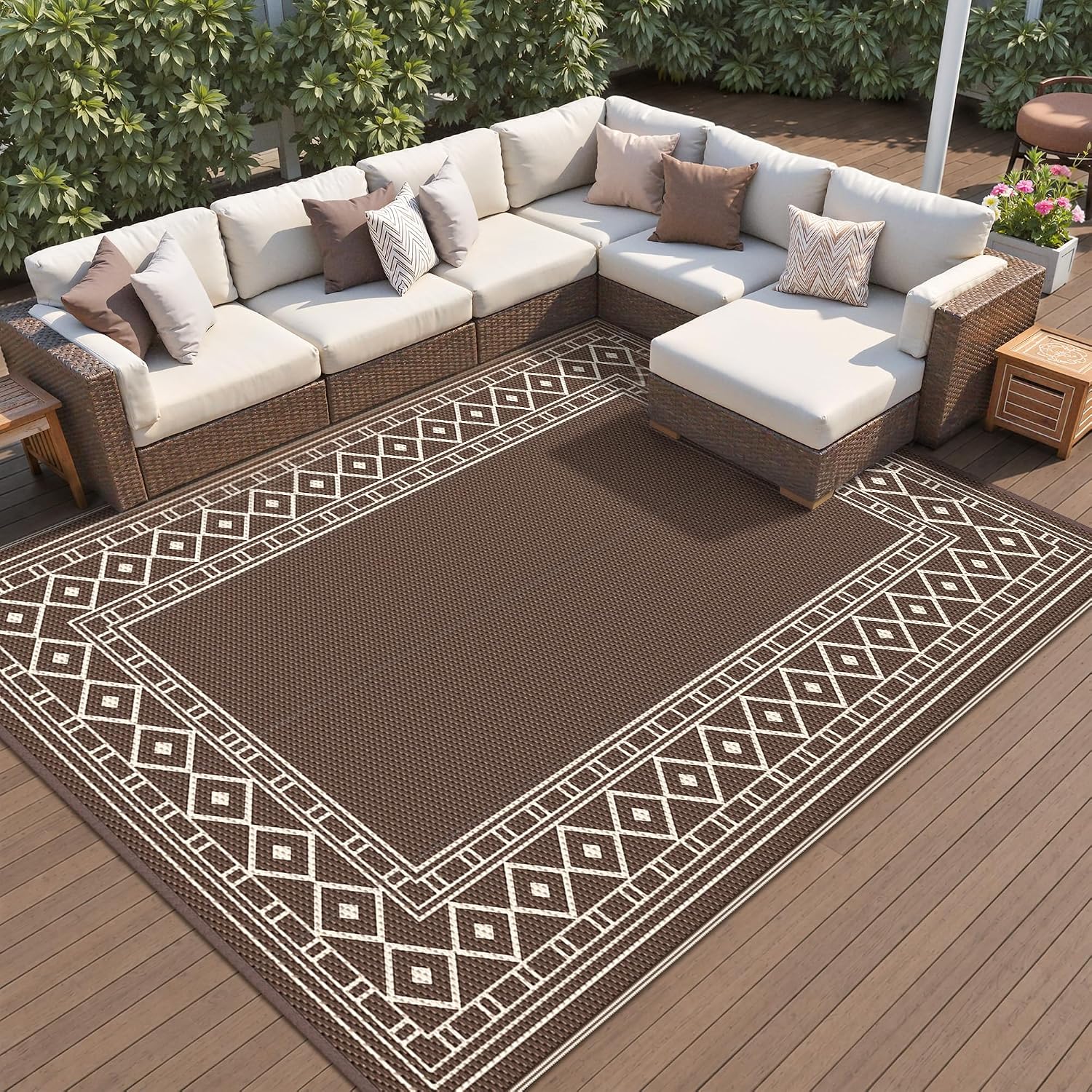 Detalle de GENIMO Plastic Straw Rug 9' x 12', Reversible Waterproof Outdoor Rug
