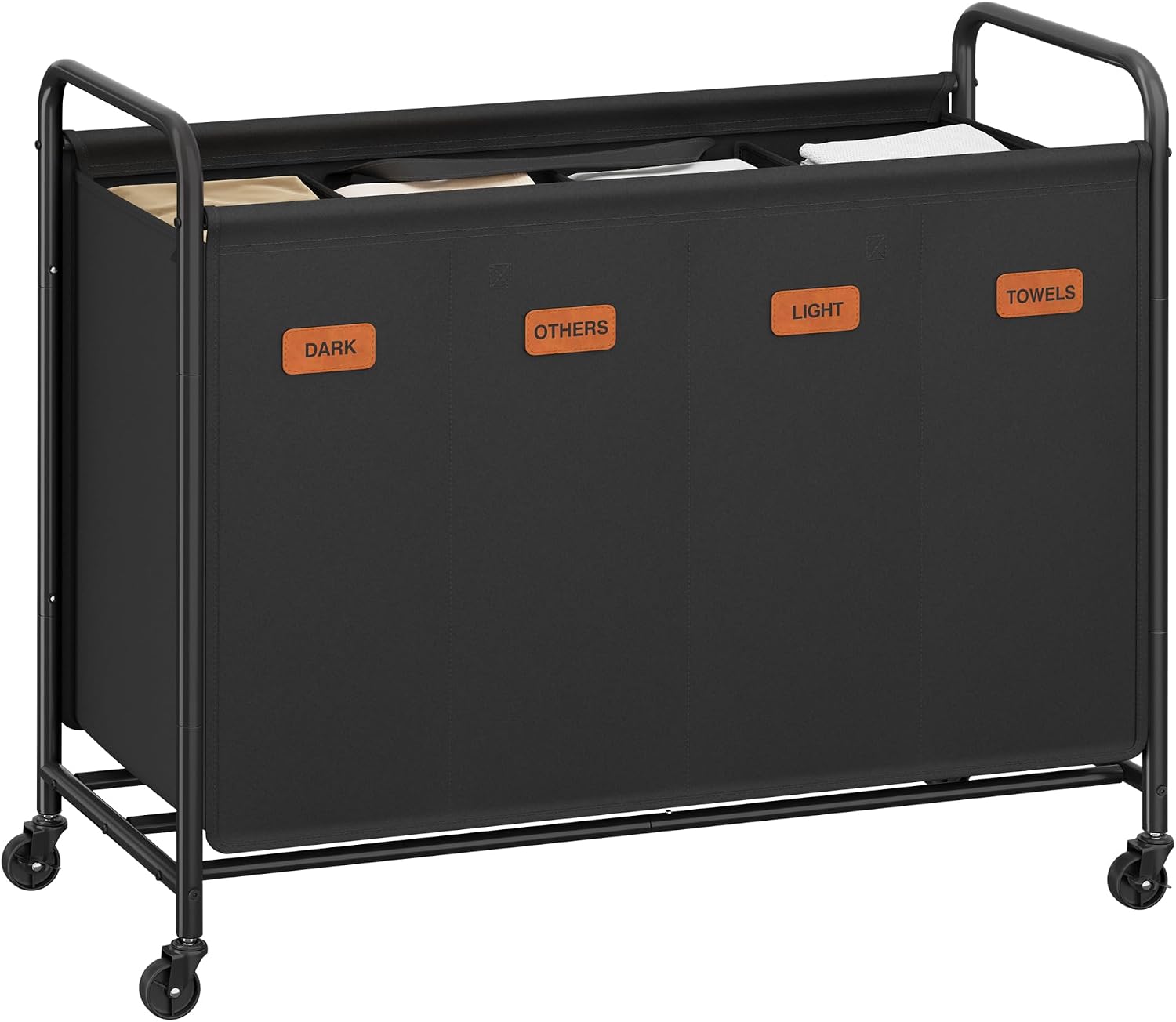 Detalle de SONGMICS RLS460B01 tvättsorterare på hjul, 200 liter med fyra fack