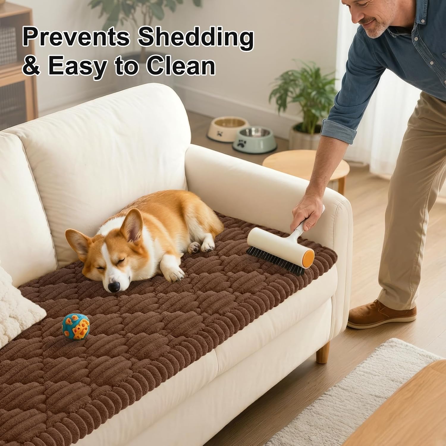 Detalle de Smiry Pet Couch Covers for Dogs (Chocolate, 27.6" x 70.9") — washable, non-slip sofa slipcover