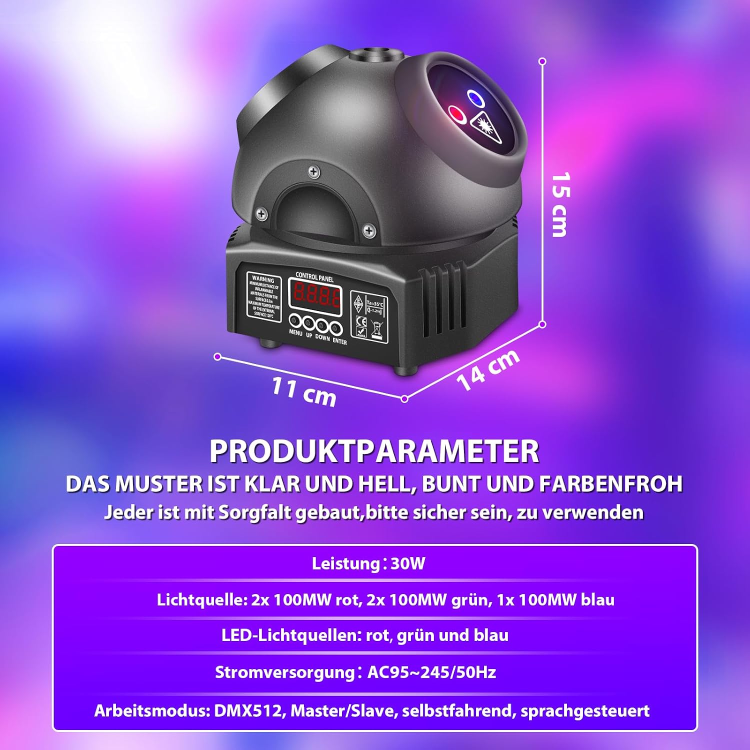 Detalle 2 de Littleboyny T105 bewegende LED-dj-projector met RGB-muziekbesturing