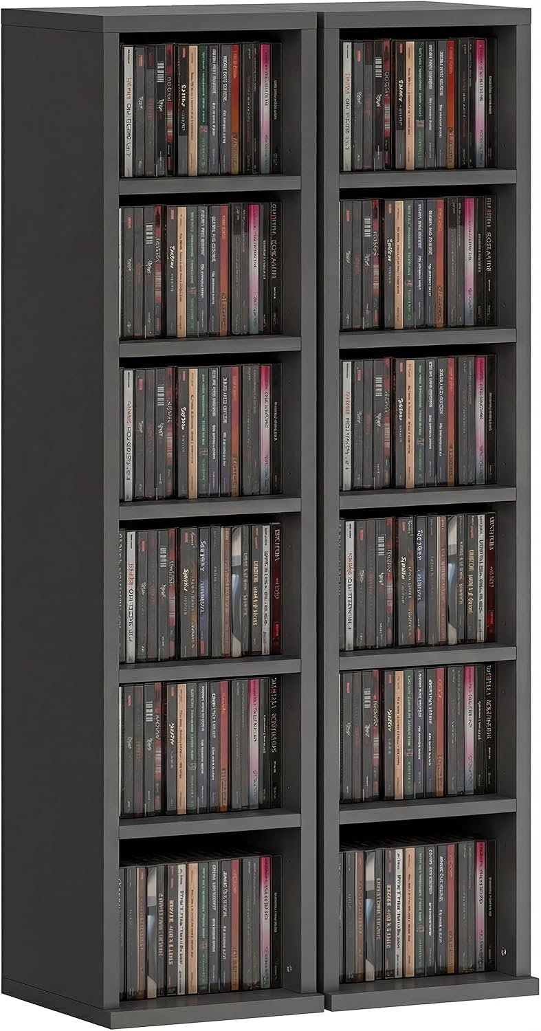 HOMCOM Lot 2 étagères CD Noir 12 compartiments