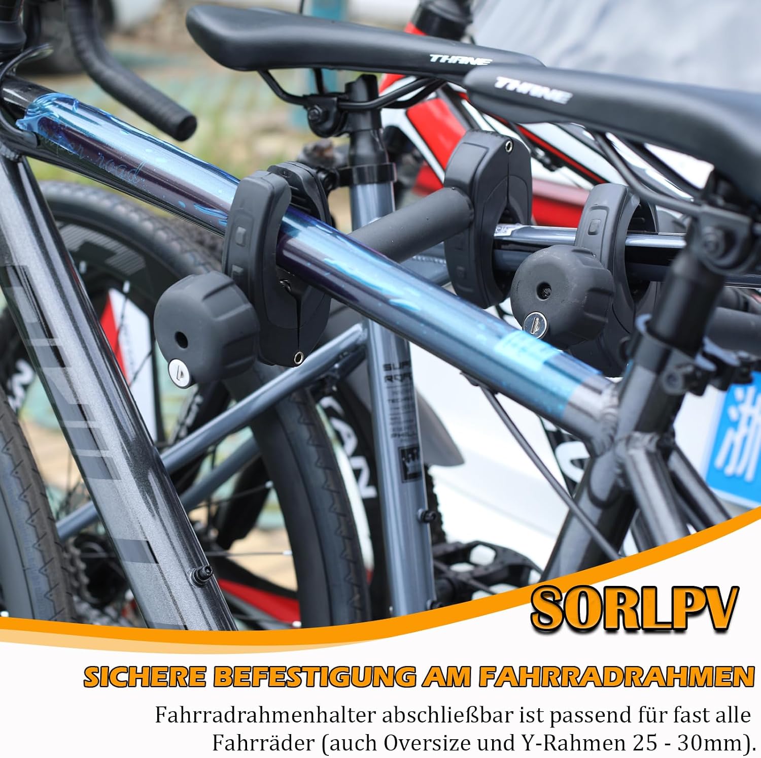 Detalle de Sorlpv Rahmenhalter für Fahrradträger (3 Stück) – 25/32/45 cm, abschließbar für U-Bügelrohre