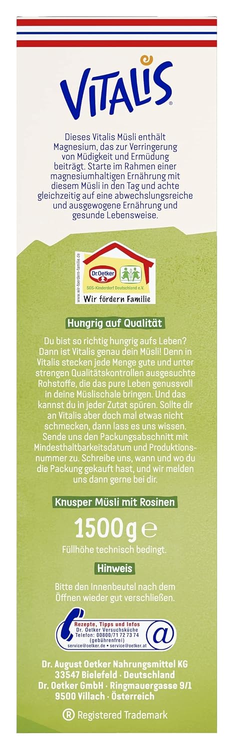 Detalle de Dr. Oetker Vitalis Knuspermüsli klassisch Großpackung (1,5 kg) mit Rosinen