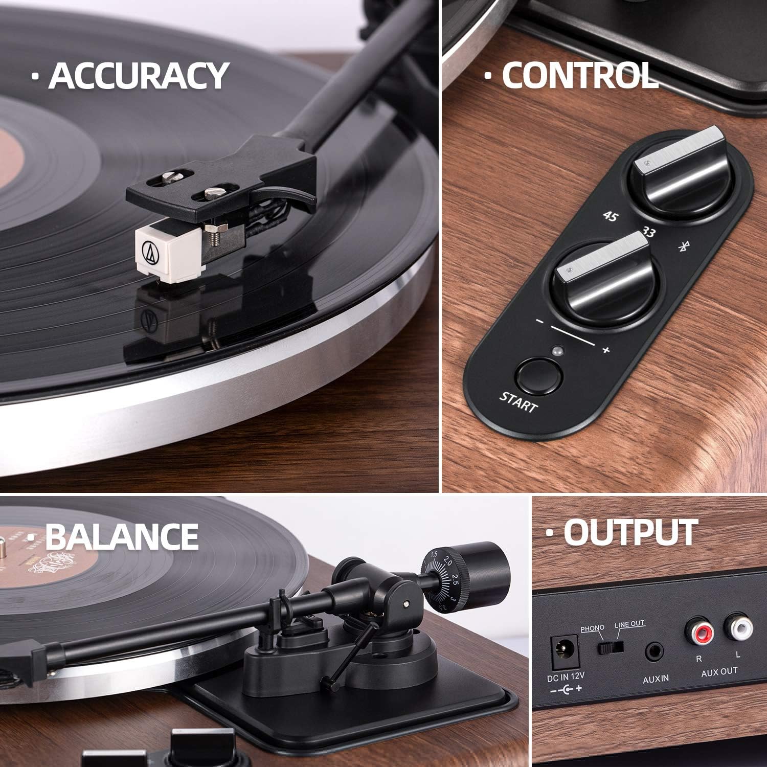 Thumbnail 1 de 1byone 1-AD07US02 Belt-Drive Turntable with Built-In Speakers, Bluetooth, Walnut