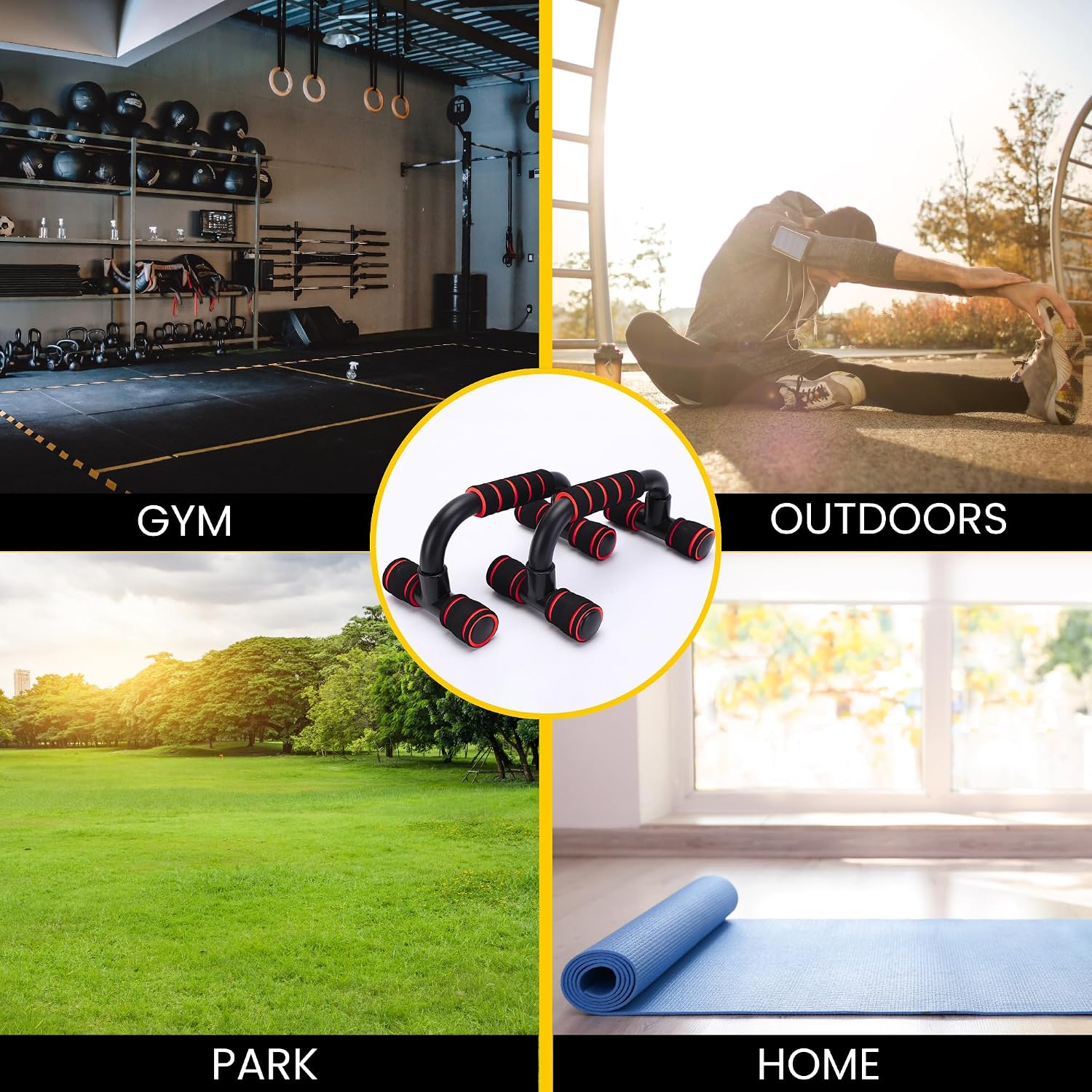 Detalle de Barre Parallele per Flessioni: maniglie antiscivolo per allenamenti di fitness, yoga e CrossFit