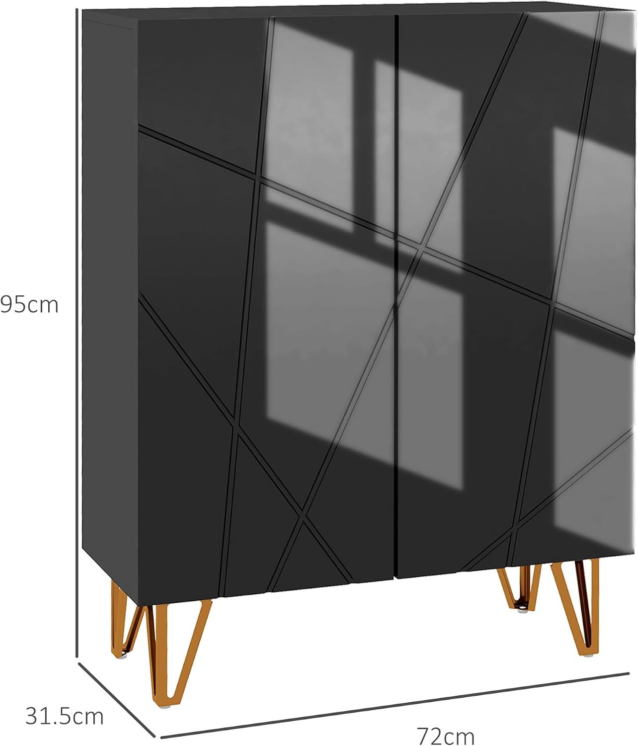 Detalle de HOMCOM 837-469V80BK Shoe Cabinet, High-Gloss Black, Adjustable Shelves