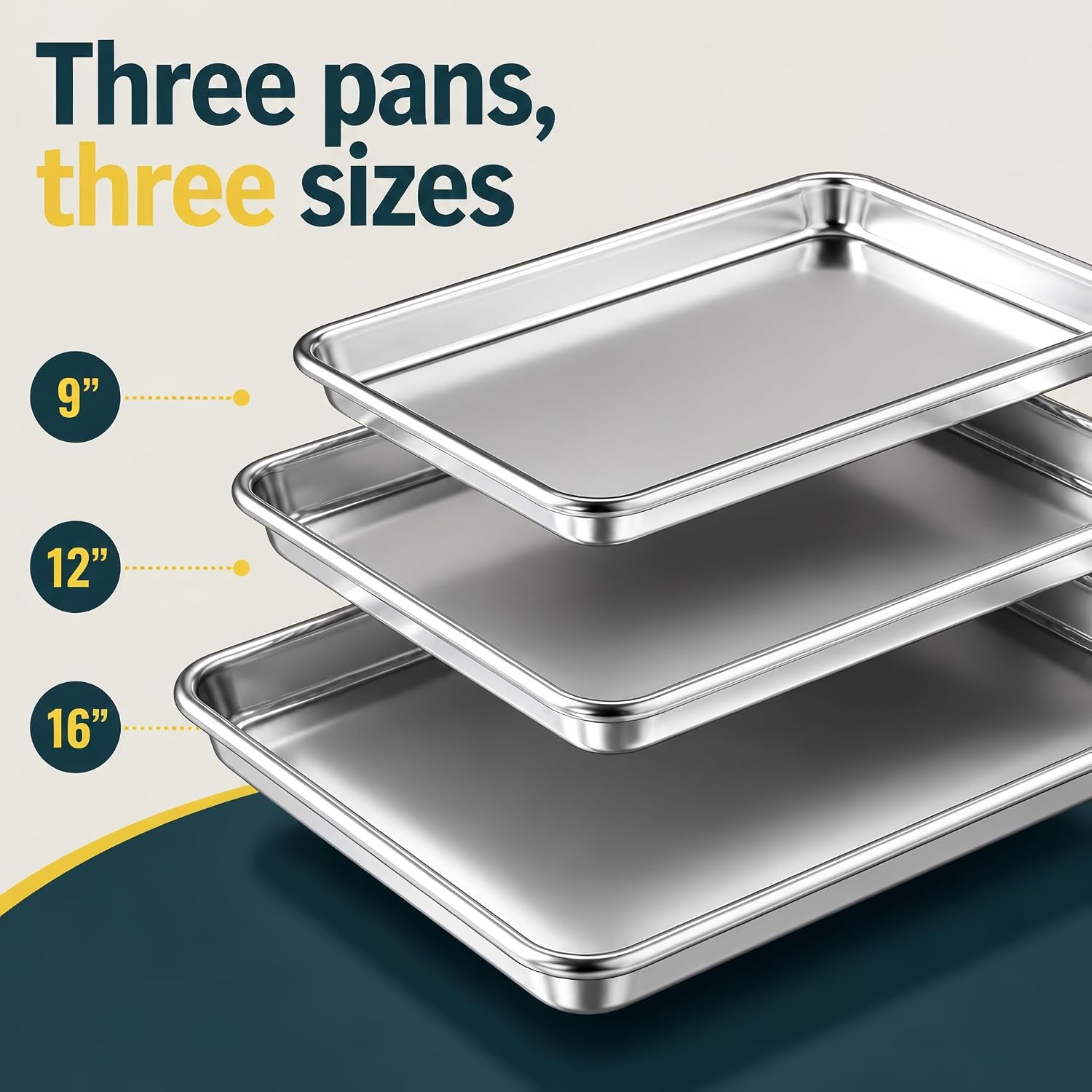 Thumbnail 3 de Baker’s Signature Stainless Steel Cookie Sheet Pan Set (3-Piece) — Mirror Finish, Non-Stick, BPA Free