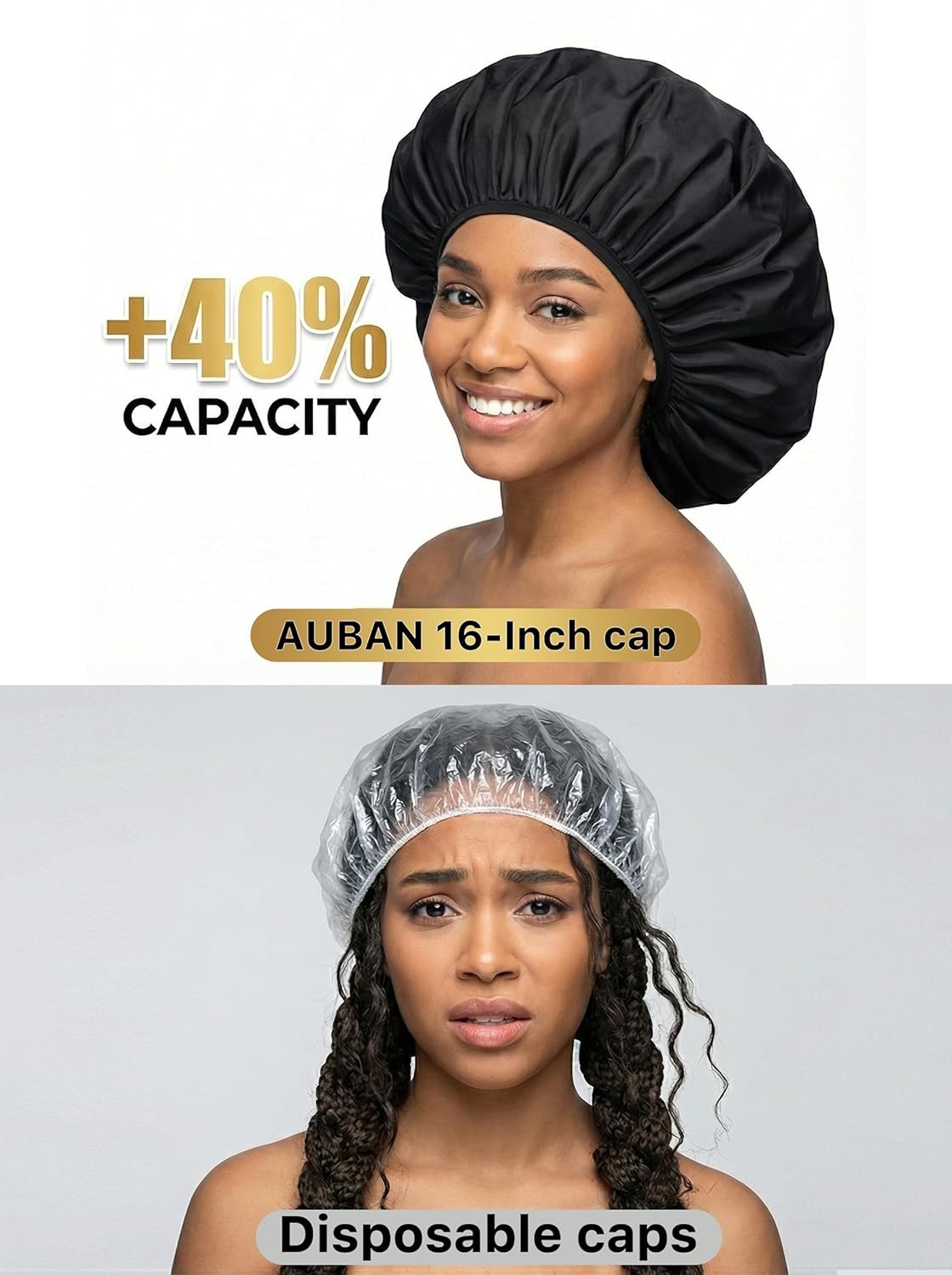 Thumbnail 2 de Auban Extra Large Shower Cap (XL) — Double-Layer Waterproof Reusable Bonnet for Long Hair, Braids & Locs (Black)