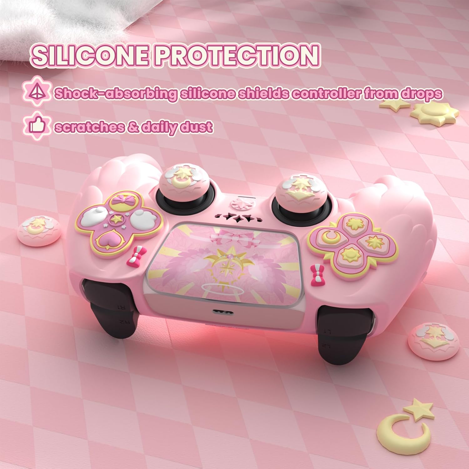 Detalle de PlayVital Magic Wings Protective Silicone Cover Skin for PS5 Controller (Pink)