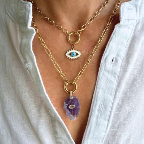 Detalle de happymaker vergoldete Edelstahlkette mit Amethyst-Anhänger – wasserfest, nickelfrei, Handmade in Deutschland