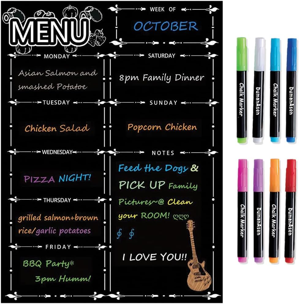 DumanAsen Magnetic Fridge Calendar & Meal Planner (16 x 12 in) with 8 colour pens