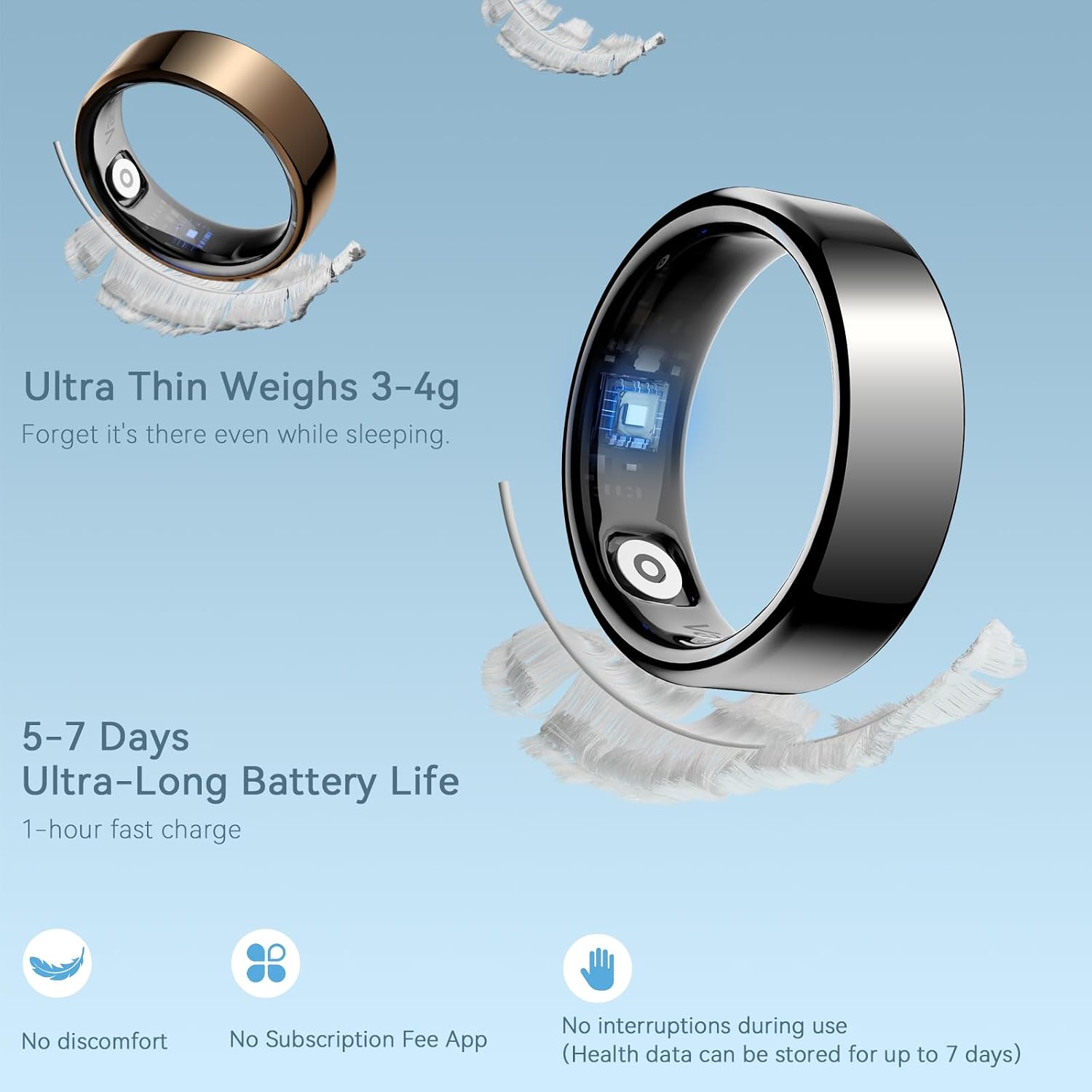 Thumbnail 2 de VANBERRAY well 1 BL 9 Smart Ring, Black Size 9, Sleep and Health Tracking