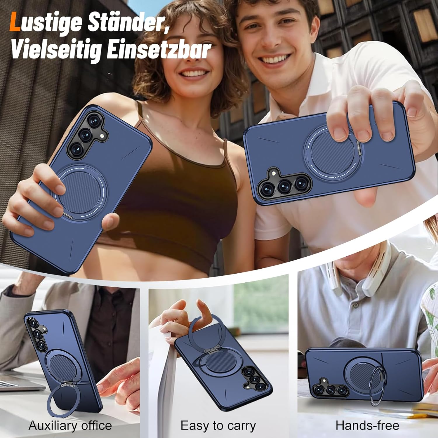 Thumbnail 1 de Vanki Hülle für Samsung Galaxy A25 5G – 360° Ring-Ständer, Doppelter Schutz aus TPU und PC (Blau)