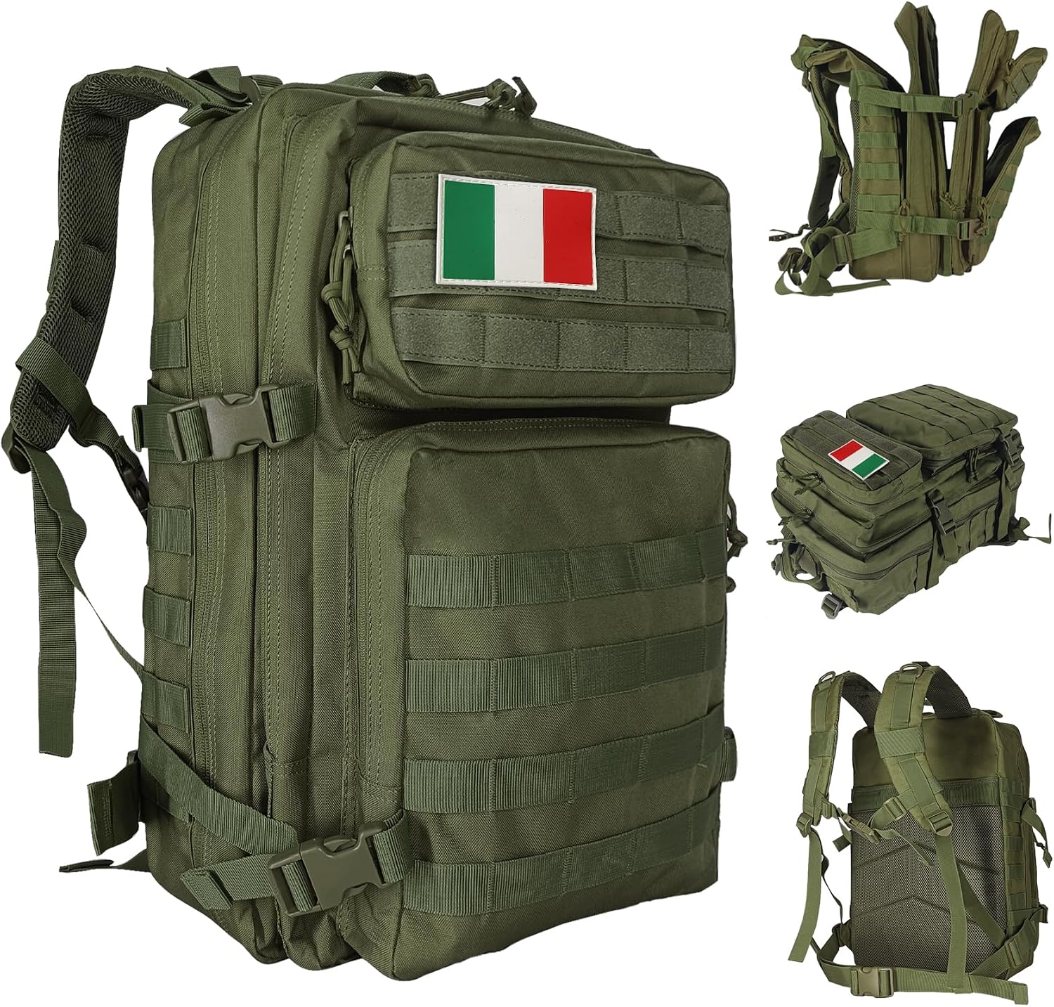 Detalle de Oreunik Zaino Militare 45L: zaino tattico impermeabile con sistema Molle per trekking e campeggio (Verde)