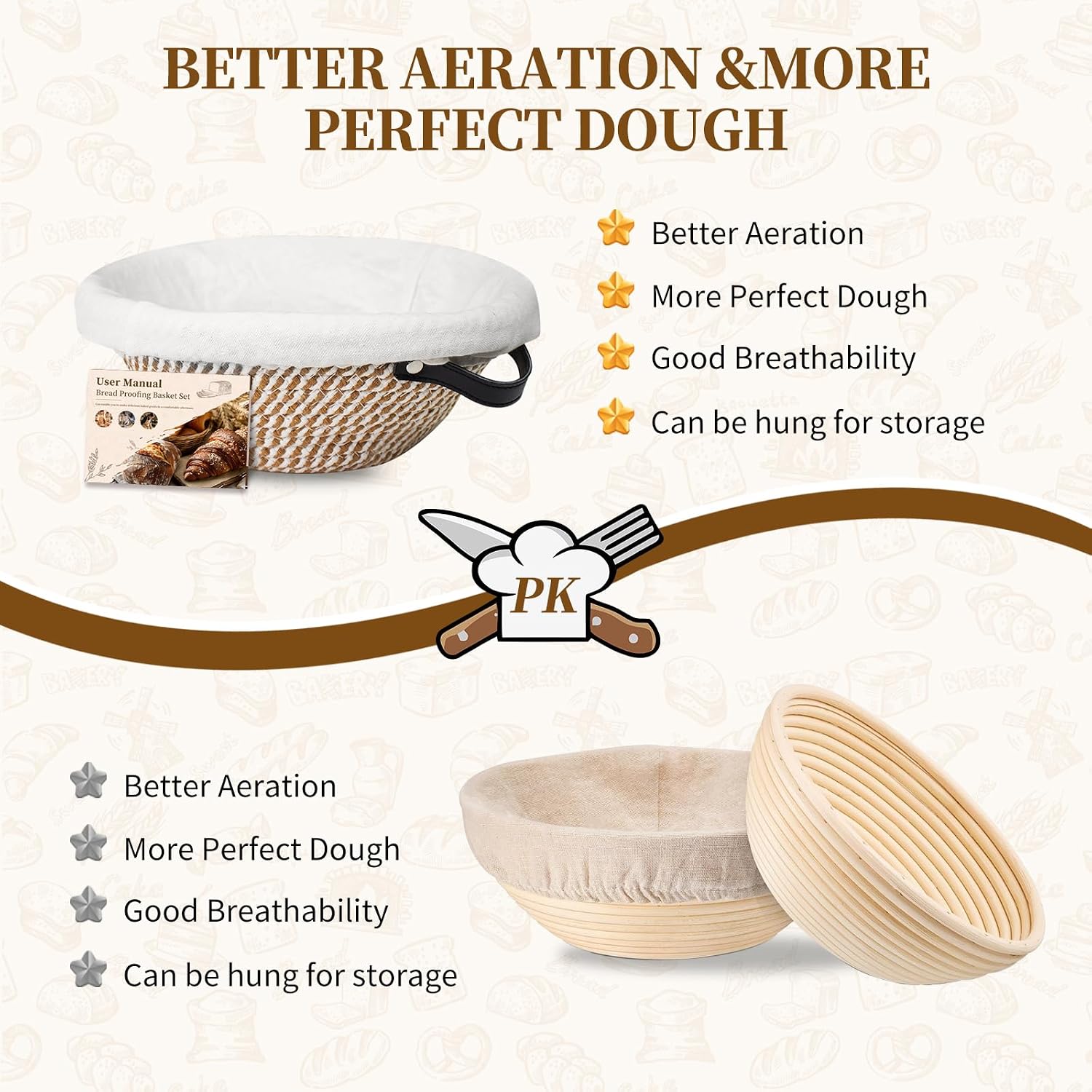 Detalle de XWXO 1 Sourdough Starter Kit with 10-Inch Round Banneton and Baking Tools
