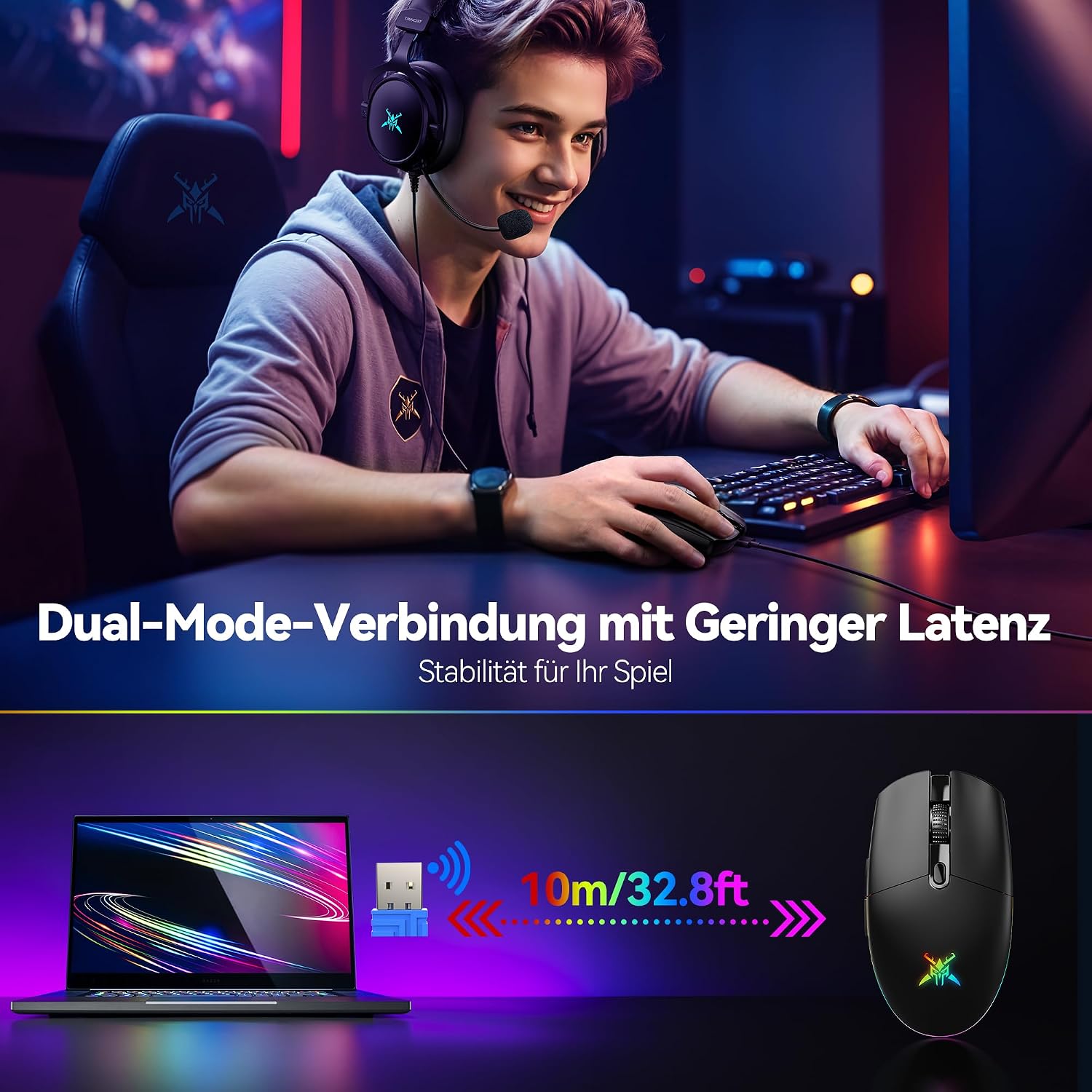 Detalle de TECKNET Kabellose Gaming-Maus 72 g