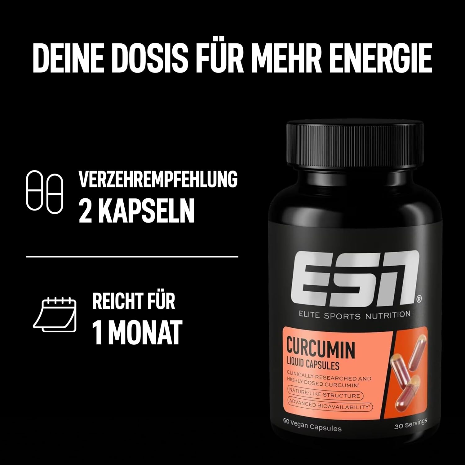Thumbnail 6 de ESN Kurkuma Kapseln (Kurkumin) mit 1000 mg Curcumin pro Portion – 60 Kapseln, vegan