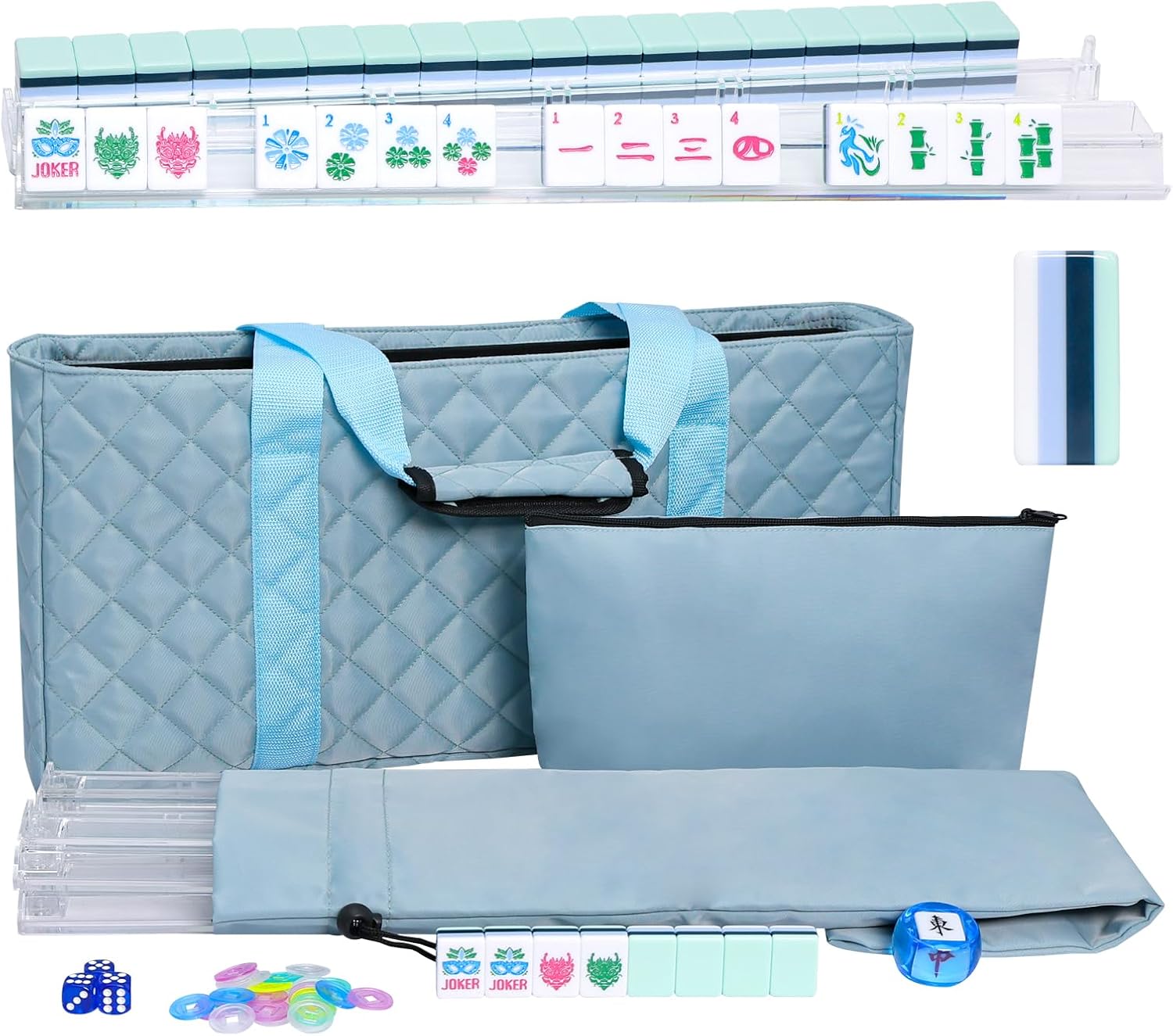 Detalle de Jongyance American Mahjong Set (4 Layer) with Blue Carrying Bag — 160 Engraved Acrylic Tiles