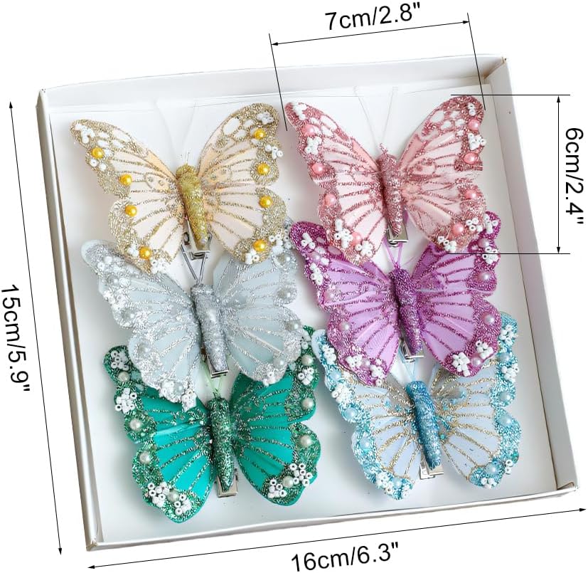 Detalle 2 de Wedding Butterfly Ornaments (3/6-pack): Glittery Clips for DIY Decor