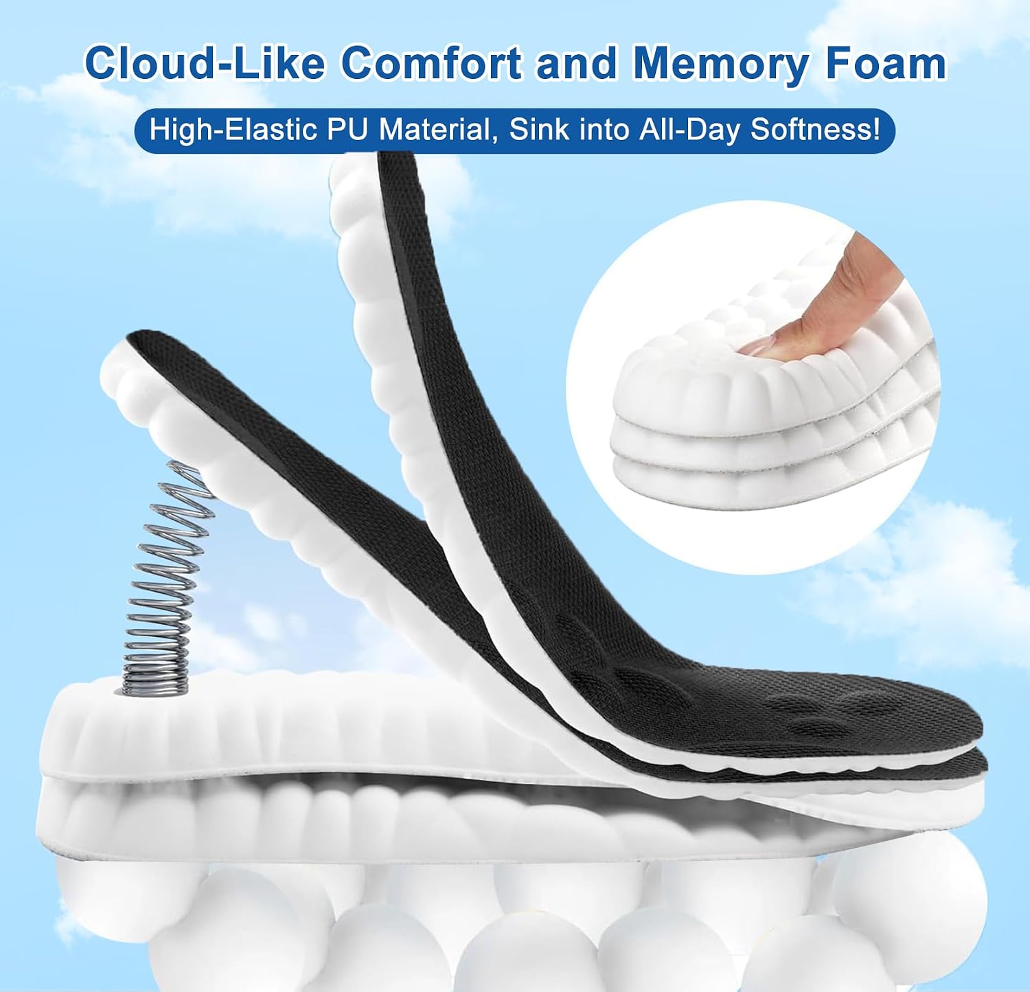 Detalle 1 de Giwytey 4D Cloud Insoles, Memory Foam Inserts with Arch Support, Black